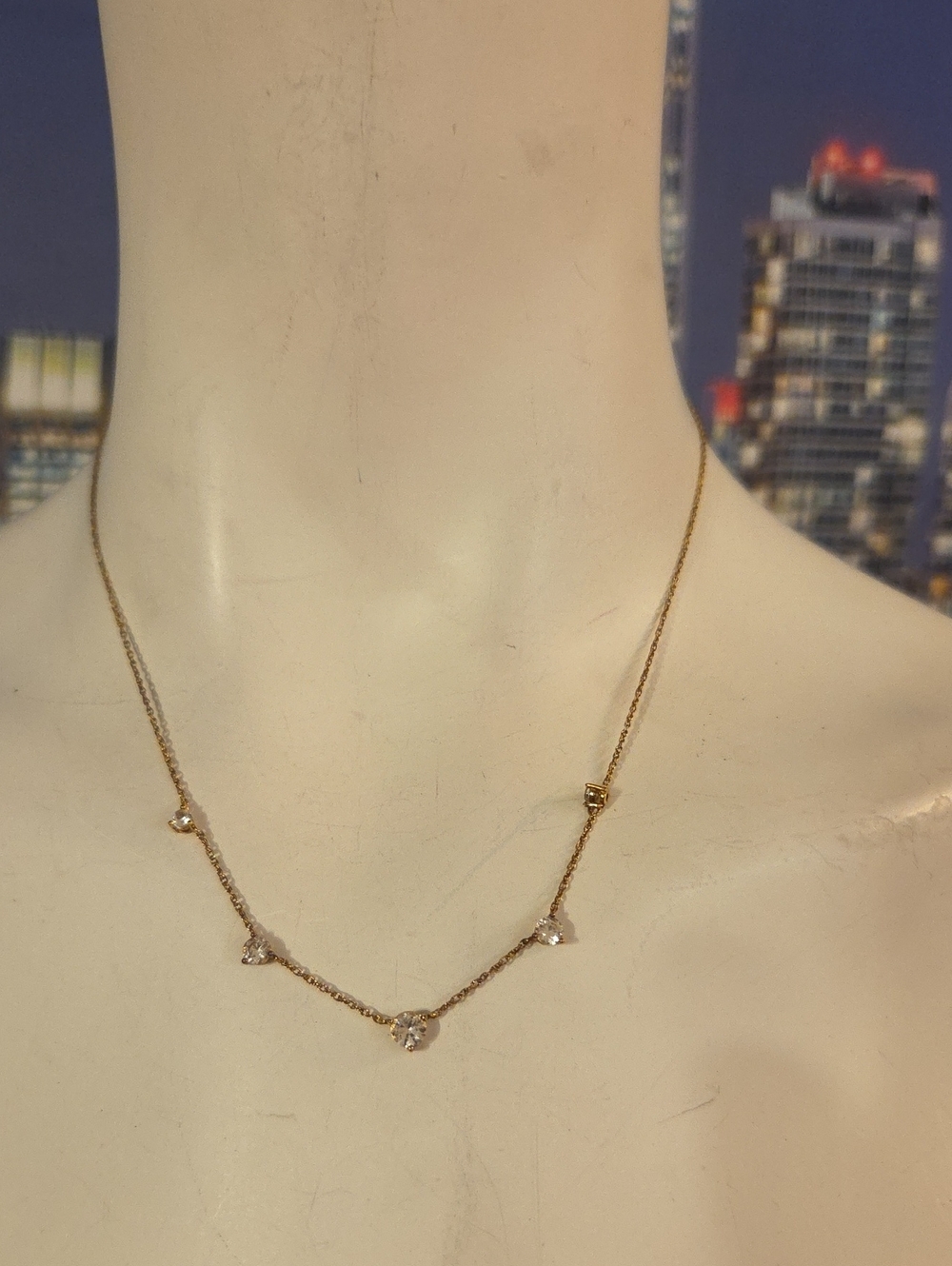 18K Gold over 925 Sterling Silver Station Necklace Dainty Cubic Zirconia